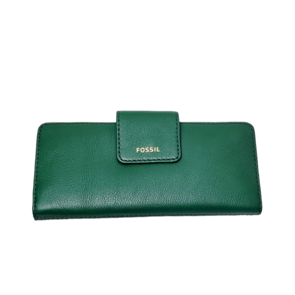 Fossil Handbags - Fossil Madison Tab Pine Green Bifold Leather Clutch Wallet